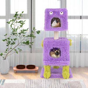Arbre à chat, Maison à chat Monstre avec 2 Condos Peluche Douce et Griffoirs Violet CW7489 design in