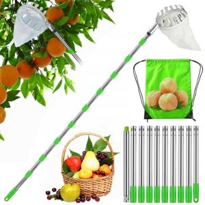 Cueille Fruit Telescopique,Cueilleur de Fruits Amovible,Perche Cueille Fruits Telescopique,Cueille Cerise,Ramasse Pomme（4m）