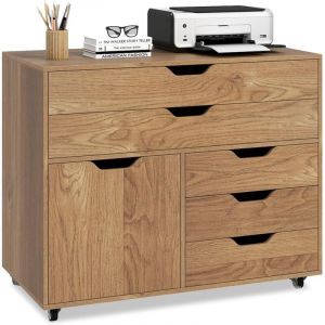COSTWAY Caisson Bureau &agrave; roulettes 5 Tiroirs, &Eacute;tag&egrave;re R&eacute;glable, Caisson de Rangement pour A4, Lettre, Grand Placard, Support Imprimante 5 Roues avec