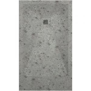 Kroos ® - Receveur de douche Terrazo Grey, finition Lisse Stone 3D, grille de couleur - 70 x 70 cm