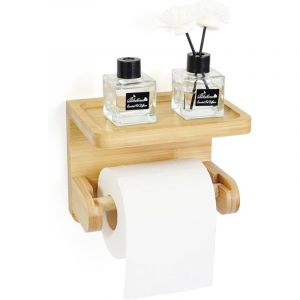 Naturel Porte Papier Toilette Bois, Derouleur Papier Toilette Murale Bois, Porte-Papier Hygi&eacute;nique &agrave; Installation Rapide pour Coller ou Percer, pour