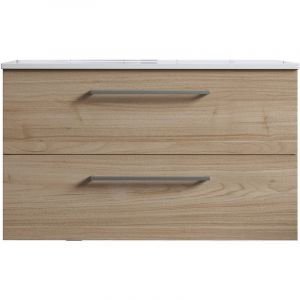 Meuble de salle de bain suspendu 80cm double classic bois clair - Vasque en céramique