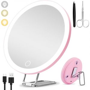 30X Miroir grossissant avec lumi&egrave;re, 3 Modes de Couleur Dimming Miroir de Maquillage Lumineux 30X, Grand Miroir Grossissant de Voyage Rechargeable