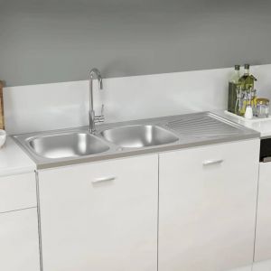 Maison Chic - vier de cuisine &agrave; double lavabo Evier 2 bacs Argent&eacute; 1200x600x155 mm Inox