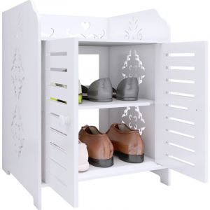 2 Couches Meuble &agrave; Chaussures avec 2 Portes, Banc Chaussures Entr&eacute;e Rangement, Meuble de Rangement, pour Couloir Salle de Bain, 40x35x53cm, Blanc