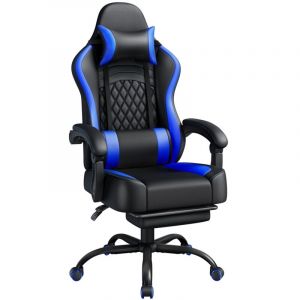 Yaheetech Fauteuil Gaming Pivotant Ergonomique, Chaise d'ordinateur Inclinable avec Coussin Lombaire, Massant T&ecirc;ti&egrave;re Amovible Repose-Pieds