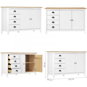 Vidaxl - Buffet Hill Blanc 130x40x80 cm Bois de pin solide - Buffet En Bois - Meuble De Rangement - Commode - Armoire Blanche - Mobilier Moderne