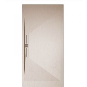 Mirlo - Receveur de douche 90x120 cm extra plat edis en r&eacute;sine surface ardois&eacute;e beige Grille beige