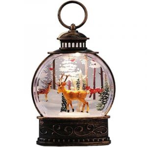 Autre décoration pour Noël，Lanterne de Noël décorative musicale éclairée avec sapin de Noël, bonhomme de neige, élan, Père Noël, lanterne lumineuse