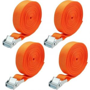 Lot de 4 Sangles de Serrage de 7 m avec Serrure &agrave; Serrage, Sangle d'Arrimage pour Voiture, Porte-Arri&egrave;re, Moto, V&eacute;lo Charge, Maximale 250 kg Orange,