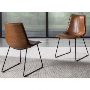 Chaise cuir marron vieilli et pieds m&eacute;tal noir Kintale - Lot de 2