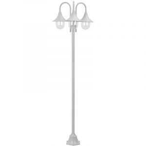 Lampadaire de jardin Lampe sur Pied d'ext&eacute;rieur Lampe De Jardin E27 220 cm Aluminium 3 lanternes Blanc 25288