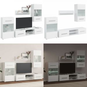 Vidaxl - Meuble tv mural avec &eacute;clairage led 5 pi&egrave;ces Blanc - Meubles Tv - Meuble Tv Mural - Rangement Tv - Biblioth&egrave;que Murale - Vitrine Murale