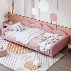 Redom - Lit enfant lit rembourré 90x200 cm, cadre de canapé-lit en tissu peluche, lit de jeunesse lit d'appoint, rose