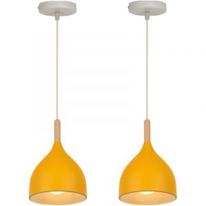 Wottes - Lot de 2 Suspension Lampe Rétro Industriel Suspension Luminaire en Métal Lustre pour Salon Chambre Salle à Manger Jaune Banane [Classe