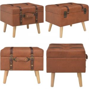 Tabouret de rangement 40 cm marron pâle similicuir - Tabouret Coffre - Tabouret Rangement - Tabouret Cuir Artificiel - Chaise Pliable - Meuble Salle