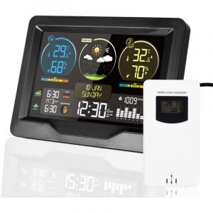 Station M&eacute;t&eacute;o Sans Fil, Station Meteo Interieur Exterieur Sans Fil, Thermom&egrave;tre Int&eacute;rieur avec Capteur LED Ecran R&eacute;tro-&eacute;clairage Horloge Num&eacute;rique