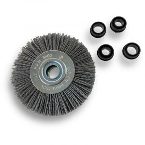 Kibros - Brosse circulaire nylon Abrasif ø 125 mm Epaisseur 3 rangs Carbure de silicium Grain 80 Alésage 16 mm Touret meuleuse ponceuse Brossage