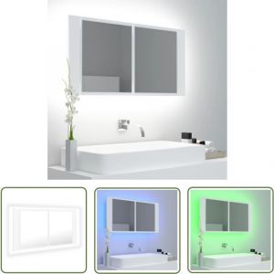 The Living Store - Armoire salle de bain &agrave; miroir led Blanc 90x12x45 cm Acrylique - Armoire Salle De Bain - Meuble Salle De Bain - Miroir Led