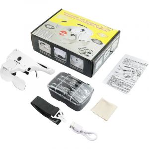 Loupe Serre-Tête avec Lumière LED, Loupe De Tête avec - 5 Lentilles Détachables(1.0X 1.5X 2.0X 2.5X 3.5X), pour Tous Les Travaux de Précision,