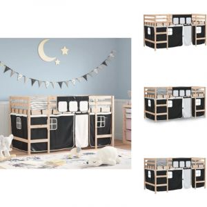 Lit mezzanine enfants avec rideaux sans matelas 90x190 cm - Lit Mezzanine Enfant - Lit Plateforme Enfant - Lit Design Enfant - Lit Cabane Enfant