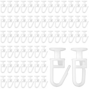 100 Pi&egrave;ces Crochets de rail de rideaux en plastique blanc , glisseurs de plafond, crochets de suspension pliables pour chambre et s&eacute;parateurs,