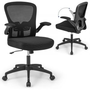 Relax4life - Chaise Bureau Ergonomique avec Accoudoirs Rabattables, Fauteuil Bureau Confortable, Dossier à Bascule, Hauteur d'Assise 48-58 cm, Chaise