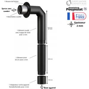 Poujoulat - Kit raccordement po&ecirc;le &agrave; bois acier 2 mm + Longueur 50 + adaptateur Diam&egrave;tre 130