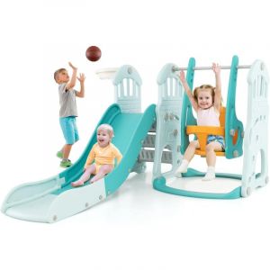 4 en 1 Toboggan Interieur Exteirue Enfant Pliable, Aire de Jeux Enfants avec Glissi&egrave;re, Balan&ccedil;oire R&eacute;glable 29/34,5/40CM, Panier Basket, Jouet pour