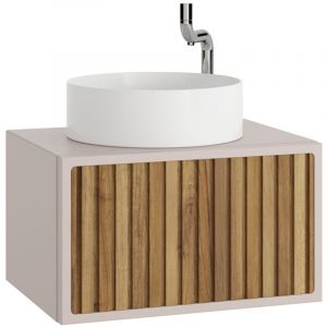 Ensemble meuble ORIENT Teck-cashmere + vasque c&eacute;ramique NEVADA 60cm