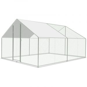 Poulailler ext&eacute;rieur Toit du poulailler, Acier galvanis&eacute; Petit poulailler Enclos ext&eacute;rieur avec protection solaire Cage &agrave; poules, 3 x 4 x 2 m