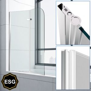 Randaco Pare baignoire Bath screen facile &agrave; nettoyer pivotant Paroi de douche sanitaire 6mm Nano Repliable glass 2 parties 100x140cm Argent