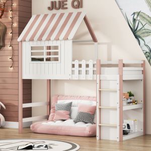 Lit mezzanine,lit mezzanine 1 place,lit mi hauteur,lit enfant 90x200,orme de lit avec tapis de sécurité et tapis multifonctions, pari en bois massif