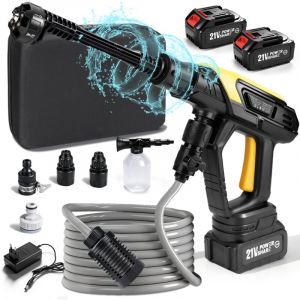 Nettoyeur Haute Pression &eacute;lectrique sans fil 45 Bars, 360 L/h, 300 W avec 2 &times; 4,0 Ah Batteries , Buse 6 en 1, Pulv&eacute;risateur de Mousse et Tuyau de 5 m