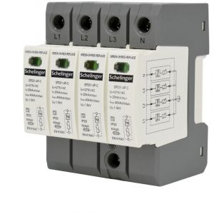 Schelinger - Parafoudre 4 p&ocirc;les - 20kA - Classe T2 (c) - Rail din - IP20 - Schneider Electric