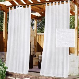 Lot de 2 rideaux d'ext&eacute;rieur imperm&eacute;ables, H 213 x L 132 cm - Fermeture velcro, protection UV, convient pour tonnelles, terrasses et patios, blanc
