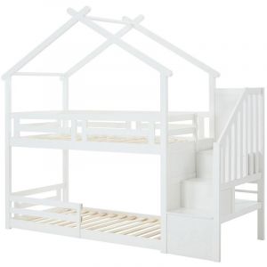 Lit superposé cabane 90 x 190 cm - Pin et MDF - Blanc - TALETY
