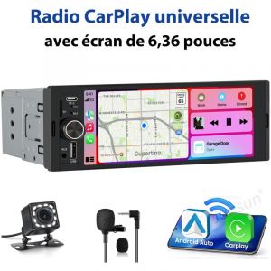 Hexinex 6,3'' sans fil CarPlay 1DIN Autoradio USB-C FM KAM IPS &eacute;cran tactile Bluetooth