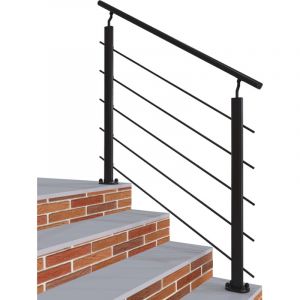 Garde-corps - Aluminium Noir - 100cm - Avec 5 traverses et 1 main courante - Intérieur et extérieur - Rampe d'escalier pose à plat