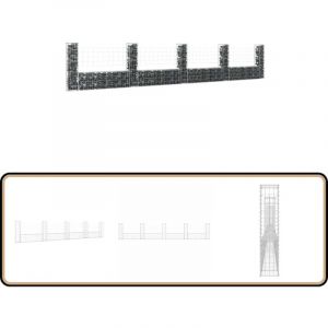 Panier de gabion en forme de u avec 5 poteaux Fer 500x20x100 cm - Panneau De Cloture - Clôture Jardin - Gabion - Mur De Soutènement - Décoration
