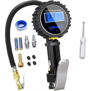 Num&eacute;rique Manom&egrave;tre Pneu 250 PSI,Haute Pr&eacute;cis Digital Jauge de Pression de Pneus avec Pistolet Gonflage pour La Voiture Moto V&eacute;los, 2 Piles AAA,