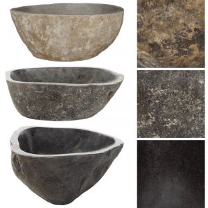 Bonnevie - Lavabo vasque &agrave; poser Luxueux, Bac &agrave; laver, en pierre de rivi&egrave;re Ovale 38-45 cm OIB9351E