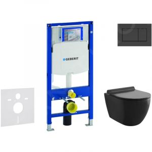 Duofix - Set de bâti-support, cuvette Gaia et abattant softclose et plaque de déclenchement Sigma30, noir mat/noir - Geberit