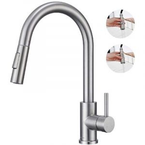 Robinet de Cuisine avec Douchette Extractible Mitigeur Cuisine Bec Rotatif Mitigeur d'&Eacute;vier en Acier Nickel Bross&eacute;