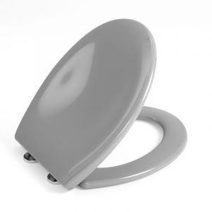 Abattant WC avec frein de chute AquaWise, cuvette toilette avec fixation inox, Installation facile, Thermoplastique, ovale, 36,9x44,3 cm, Gris