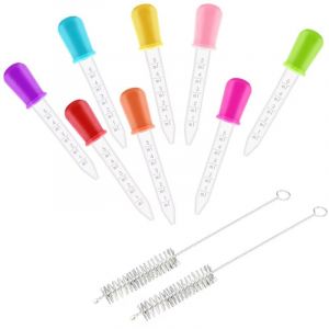 8 PCS Pipette Dropper, Pipette Plastique, Pipette Gradu&eacute;e avec 2 Brosse Propre, Compte Goutte, Pipettes, Liquide Pipettes, Gouttes en Silicone et