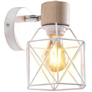 Applique Murale Rétro Moderne Lampe Murale Nordique Applique Murale En Bois Métal Applique Murale Vintage Ampoule E27 (Blanc)