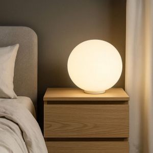 Millumine - Lampe &agrave; poser globe verre souffl&eacute; blanc Diam.30 Yoga