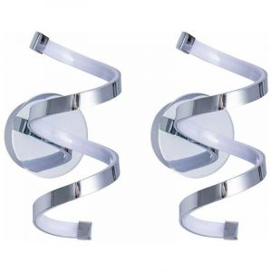 Lot de 2 appliques murales en m&eacute;tal spirale nordique 12 W (4000 K), chevet d'int&eacute;rieur LED en argent chrom&eacute;, fond TV salon Den [Classe &eacute;nerg&eacute;tique