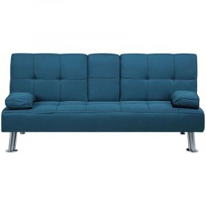 Beliani - Canapé Clic Clac Convertible 3 Places en Tissu Bleu avec Pieds Argentés Design Ultra Moderne pour Salon Confortable
